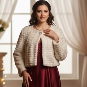 Tacera Cream Faux Fur Jacket